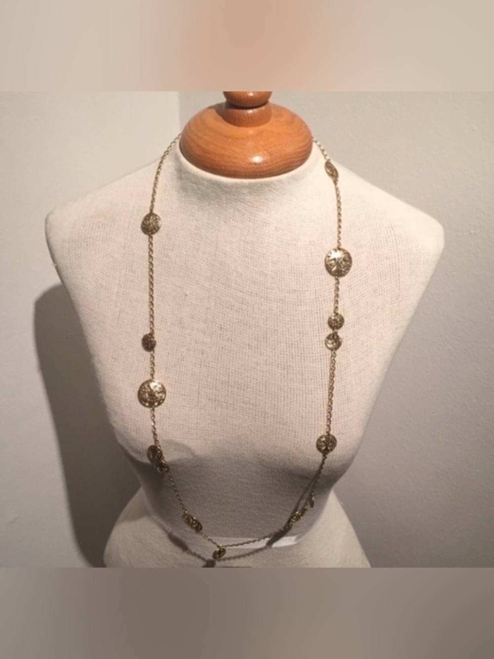 Set of 2 Gold-Tone Long Medallion Chain Necklaces